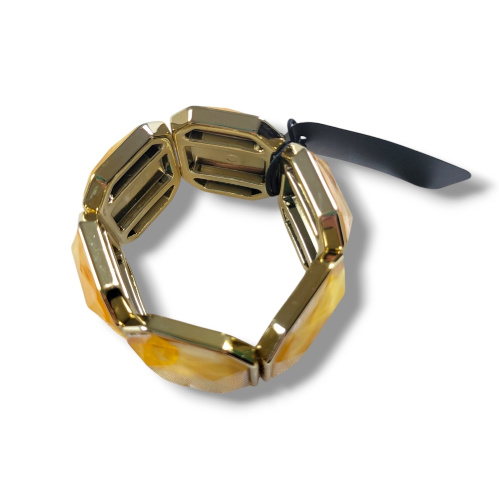 Opal Piedra Pulsera | NWT Vibrant Gold/Yellow Chunky Stretch Cuff Bracelet - Picture 4 of 7